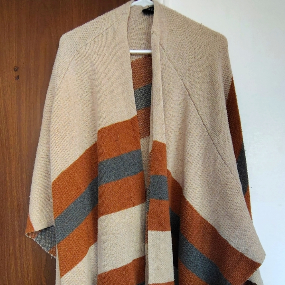 Striped Tan and Rust Poncho